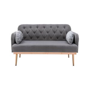 Velvet Sofa, Button Tufted Couch with 2 Pillows